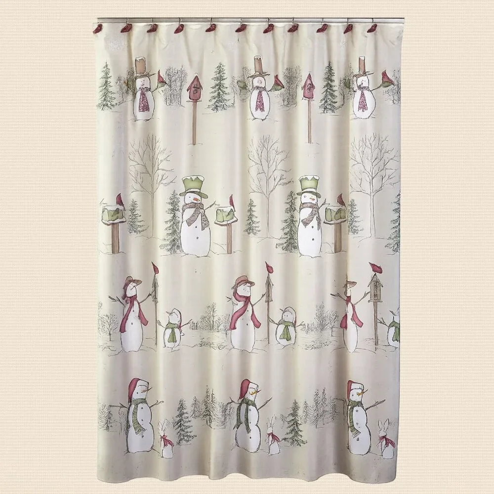 NWOT Forest Cardinal Christmas Snowman Shower Curtain with Hooks